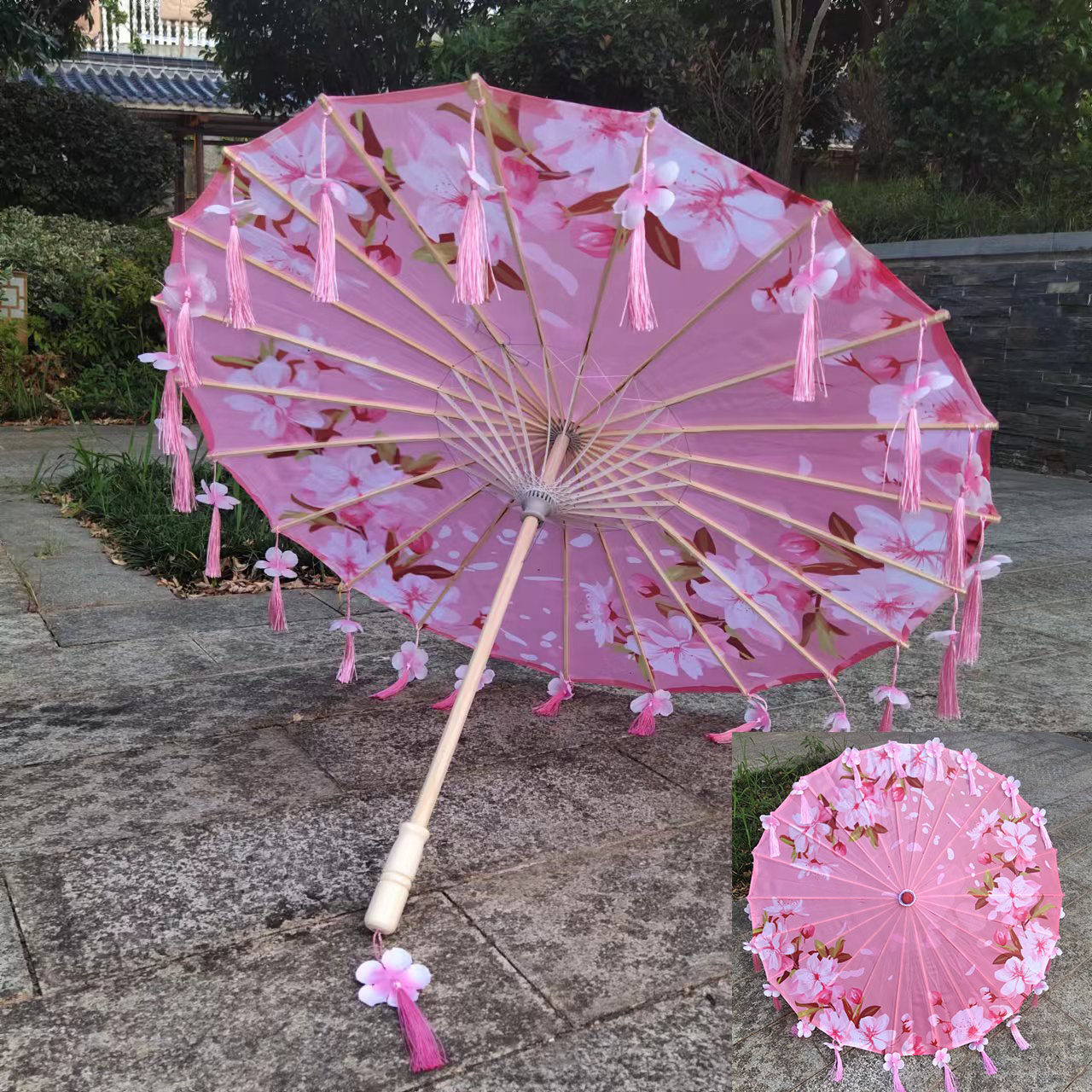 超仙古风花瓣流苏伞ins摆摊绸布伞拍照道具舞蹈伞工艺古典油纸伞-阿里巴巴