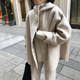 Dalian Dongyue hand-stitched double-sided cashmere coat women's short hooded concealed button 23 winter new woolen coat