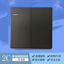 Zhengtai Switch Socket NEW2C Dark Grey Ii Open Double Control Switch Panel Inline Steel Frame Large Plate Double Open Double Control