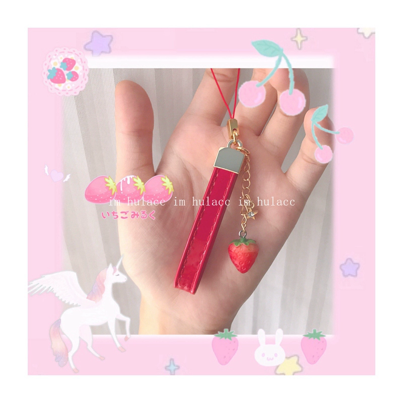 Dễ thương cô gái Nhật nhỏ dâu tây cổ tay ngắn dây điện thoại di động dây buộc u đĩa đồ trang trí điện thoại di động mặt dây chuyền ý tưởng ban đầu - Phụ kiện điện thoại di động