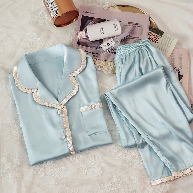 Silky silky dress woman sleeve two suits of court wind summer short sleeve ice silk home suit