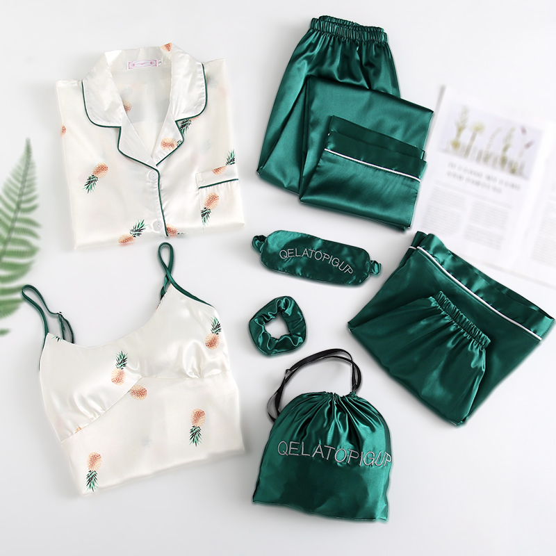 Smooth silk lady summer 2021 new silk sexy hanging belt seven long sleeved silk home suit