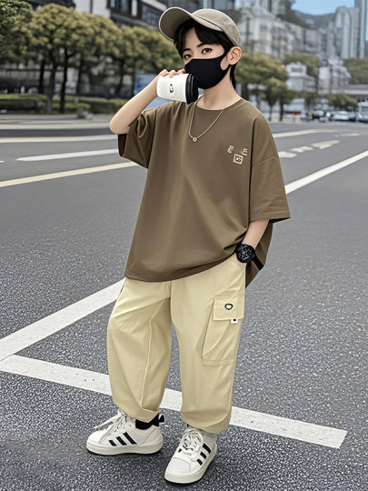 Children's Clothing Boys' Summer Suit 2026 New Stylish Casual Big Boy Summer Outfit Short-Sleeved Long Pants Thin Trendy