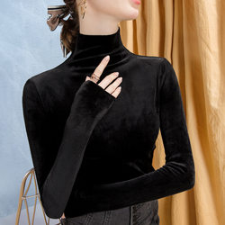 Black turtleneck double-sided velvet bottoming shirt for women in autumn and winter new style Austrian velvet inner layered shirt gold velvet warm top