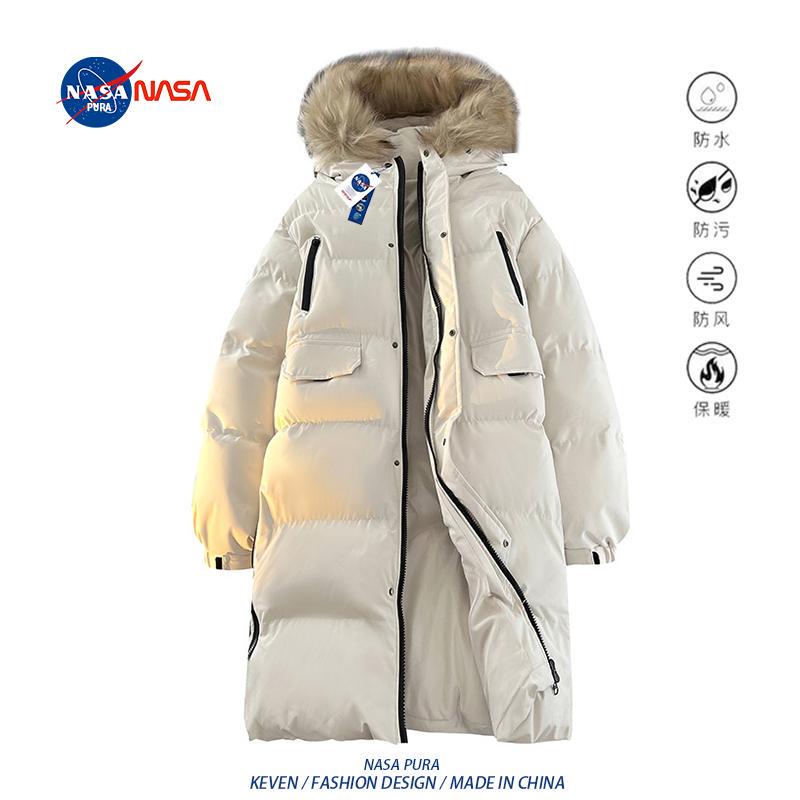 Nasa Co-Branded Mid-Length Winter Parka for Men and Women, Versatile Cold-Proof down Cotton Jacket, Casual Couple Hooded Cotton Coat
