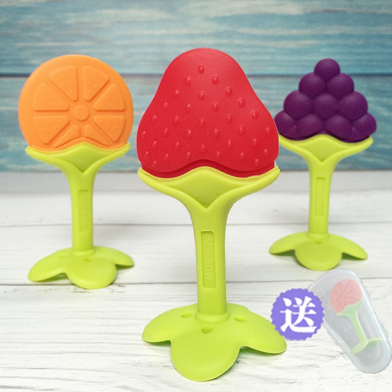 MDB Baby tooth rubber Tooth Stick Children Strawberry water cooking grindstone for 0-6-12 months Silicone Fruit Tooth Bite Glue