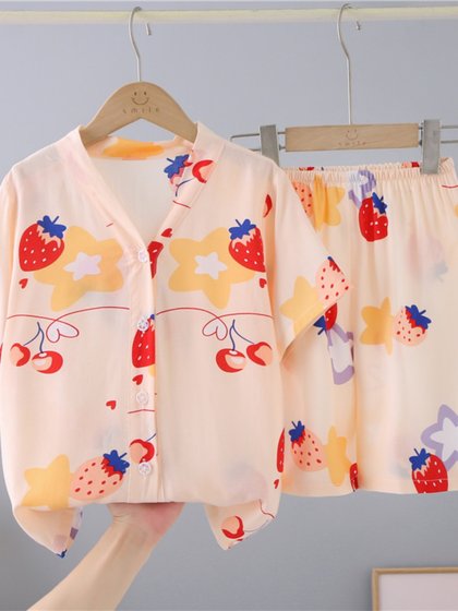 夏季儿童棉绸睡衣短袖短裤男童女童男孩中大童宝宝绵绸家居服套装