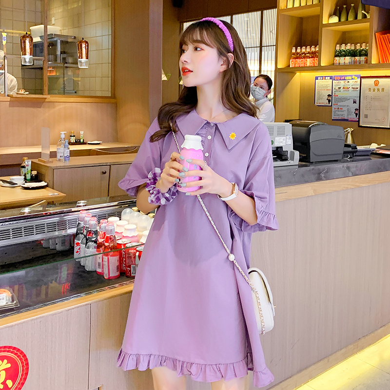 Purple loose straight T-shirt skirt long casual large size student dress female summer 2022 new small