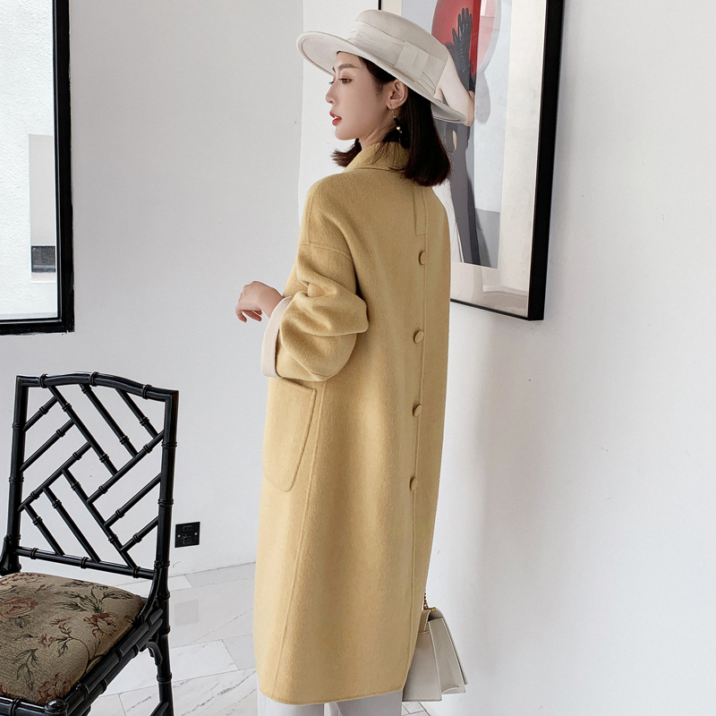 Lemon yellow hairy, what about the long version of the cocoon-style Hepburn Hairy? the coat of women's autumn and winter foreign pie