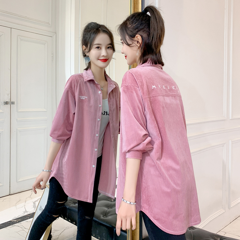 Retro Port Taste Light Core Suede Shirt Woman Han Edition Loose 100 Hitch Lady Blouse Mid-Length Port Wind Spring Autumn Shirt Jacket