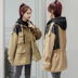 Cộng với nhung áo khoác công việc phiên bản dài Hàn Quốc phụ nữ loose-fitting áo bông đội mũ trùm đầu PU khâu bốc thăm dây thừng dày mùa thu / áo khoác mùa đông 