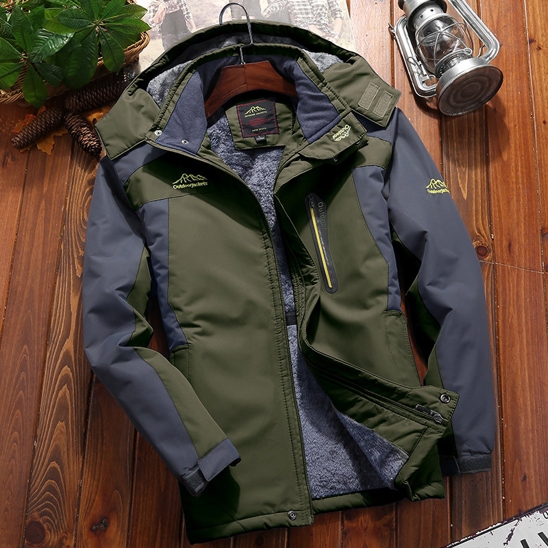 Jacket men's plus velvet thick autumn and winter warm windproof waterproof plus fertilizer plus size outdoor tide brand mountaineering clothing
