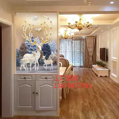 Light luxury style Modern art glass partition wall Living room shoe cabinet screen Nordic entrance dry and wet area double-sided background deer