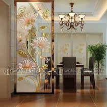 Tempered carved craft art glass screen partition transparent shoe cabinet transparent living room entrance background modern simple