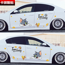 Cat and mouse car stickers creative personality Net red Tom cartoon door stickers cute funny fun car body stickers