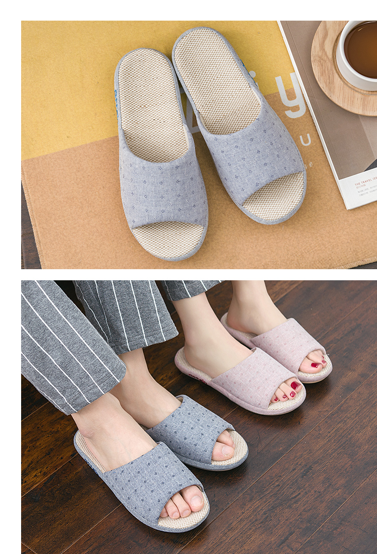 Dép cotton và vải lanh phong cách Nhật Bản vài đôi sàn trong nhà mềm mại chống trượt nam và nữ nhà dày đáy bốn mùa vải lanh - Trang chủ mua dép đi trong nhà