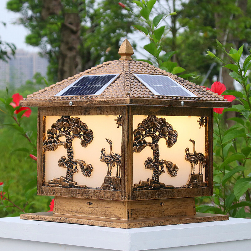 Solar Column Head Lamp Outdoor Waterproof Square Wall Lamp Eurostyle Villa Gate Pillar Home Patio Wall Headlights