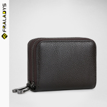 Cowhide card bag mens multi-card large capacity ID card leather card bag Simple organ zipper business card holder Female