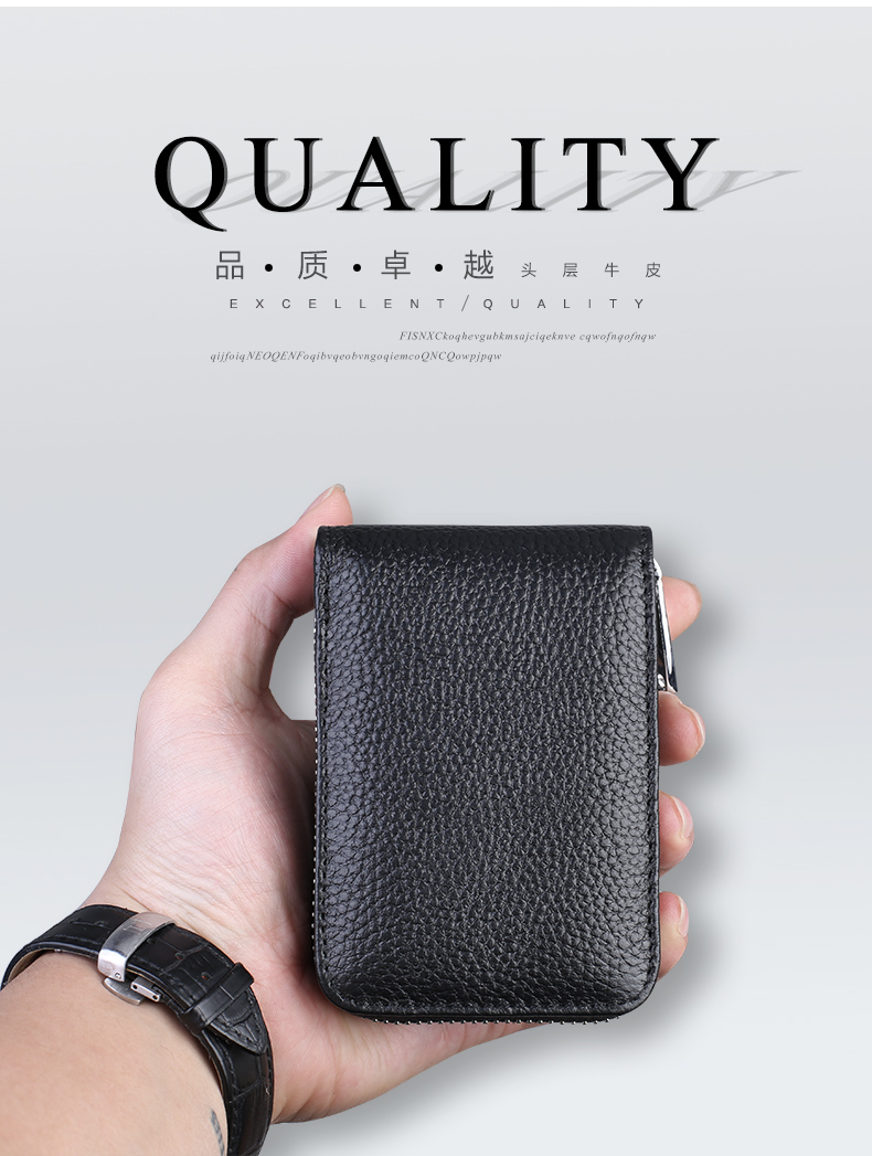 Thẻ da nam gói giấy phép lái xe Bao da đa chức năng dung lượng lớn da bò dây kéo Thẻ ID chủ thẻ vị trí thẻ nữ - Chủ thẻ ví da nam