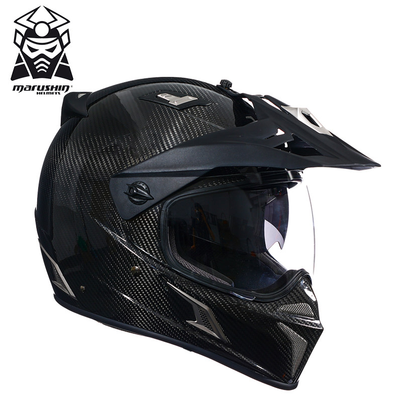 Marushen locomotive carbon fiber helmet rally off-road double lens full helmet locomotive four seasons full coverage L9