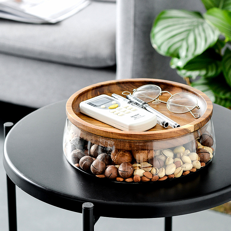 Acacia wood Japanese nuts fruit plate candy pot fruit plate modern living room coffee table double glazed household storage box