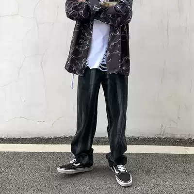 oldschool American Jeans Tide Brand Street High Street Tie-Dyeing Wash Loose Straight Wide Leg Daddy Pants Men