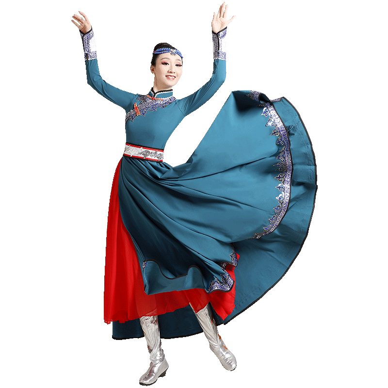 Mongolian dance dress costume for women minority costume Modern Folk Dance bowl chopsticks dance dress suit