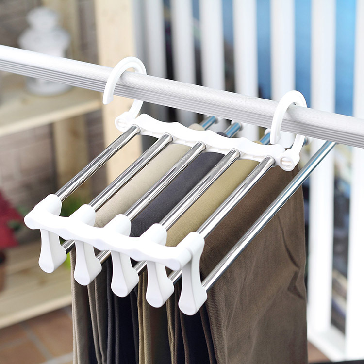 Multifunctional trouser rack home multi-layer trousers storage artifact wardrobe seamless telescopic folding magic hanger pants clip