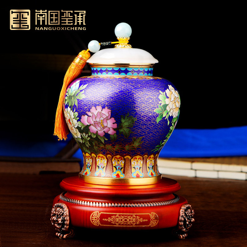 Dai Jialin cloisonne inlaid jade Fulu tea cans office coffee table ornaments to send leadership art collections