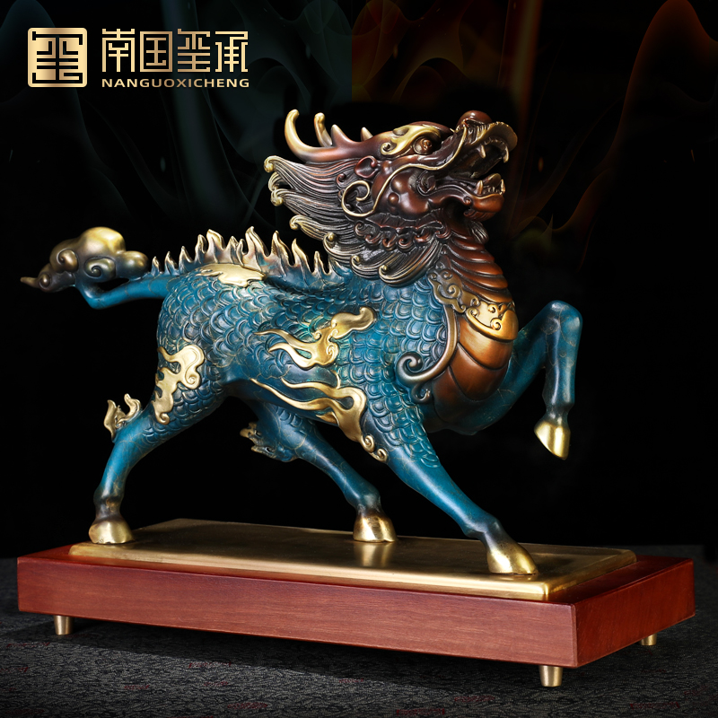 All-copper wind and fire Kirin ornaments a pair of send-off, lucky office living room, home decorations, housewarming new home gifts