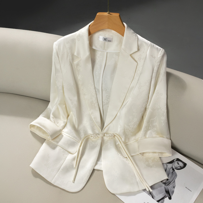 Three-Quarter Sleeve Blazer for Women, Summer Thin Style, 2026 New Model, New Chinese Style, Petite Short Acetate Suit