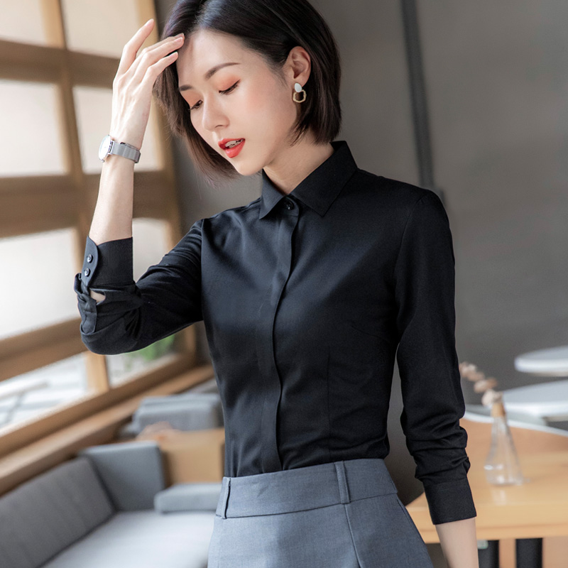 Black Shirt Woman Long Sleeve Spring Dress New Women's Dress 2021 Han Version Sashimi Temperament Work Suit Professional Shirt Tooling