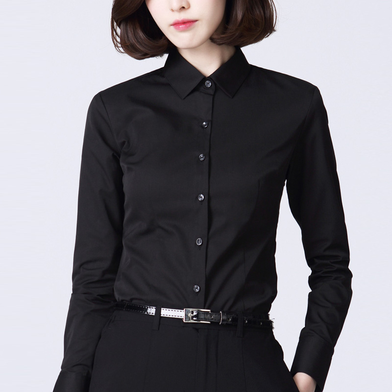 Black Shirt Woman Long Sleeve Autumn Winter Fashion Foreign Pie Professional Positive Dress Plus Suede Shirt Thickened Inch Lady Workwear