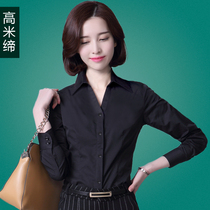 2021 Spring and Autumn new black shirt women long sleeve V collar professional wear inch shirt Womens collar slim shirt work wear