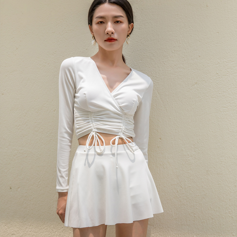 Miss Deer two style long sleeve sunscreen skirt-style cover with slim pear shape conservative foam spa swimsuit female