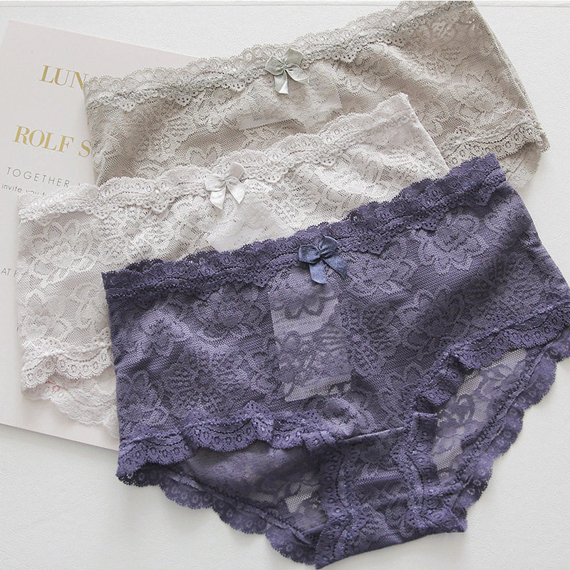 European and American hollow sexy lace mid-rise women's underwear cotton crotch breathable briefs Ultra-thin incognito corset pants