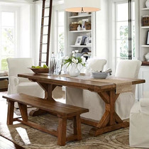 Retro solid wood desk American dining table and chairs combined long table meeting table desk bench desk bench desk long table