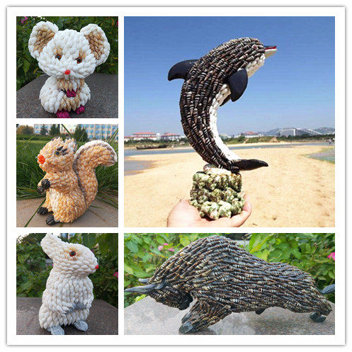 Shell animal ornaments handmade pika dolphin bullfighting creative home accessories children's gifts natural conch