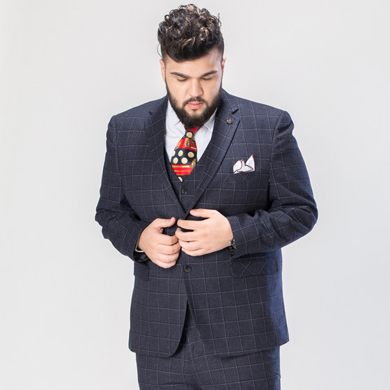 Fat Man Suit Male Groom Wedding Suit Male Groomsmen Group Plus Fat XL Plaid Suit Men's Clothing