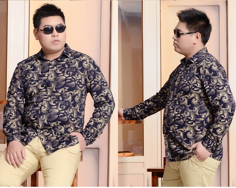 Áo sơ mi nam dài tay cực béo, cộng với size quần áo nam béo cộng với phân bón XL áo thun co giãn nam áo sơ mi nam cổ trụ
