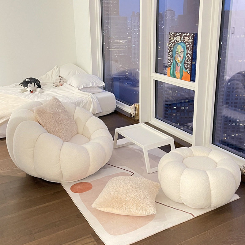 Modern minimalist sloth sofa bed-tatami white adorable bedroom balcony light lavish lamb suede pumpkin sofa chair subs