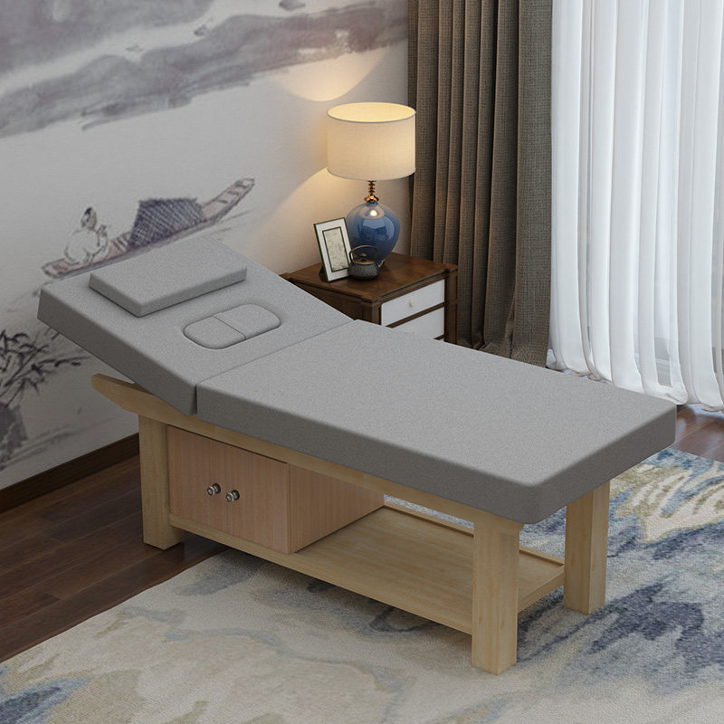Solid wood beauty bed for beauty salon special thickened reinforced chest with cabinet hole massage moxibustion physiotherapy body bed