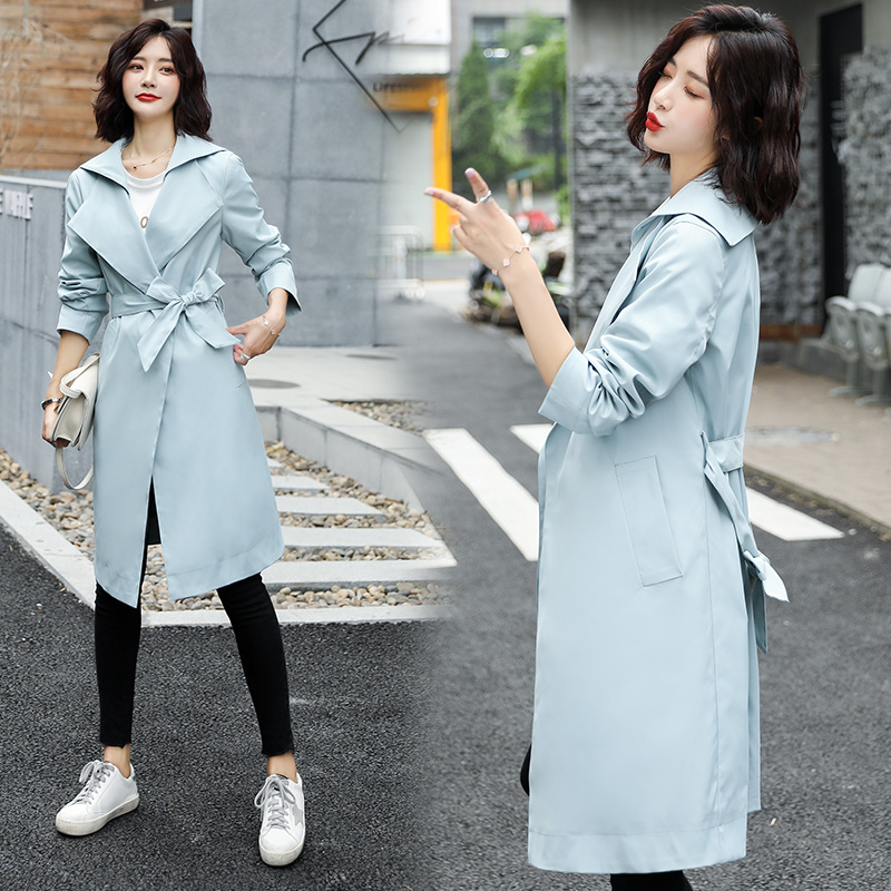 Hong Kong trendy brand new lapel coat windbreaker women's 22 spring and autumn fashion tie British style mid-length loose coat