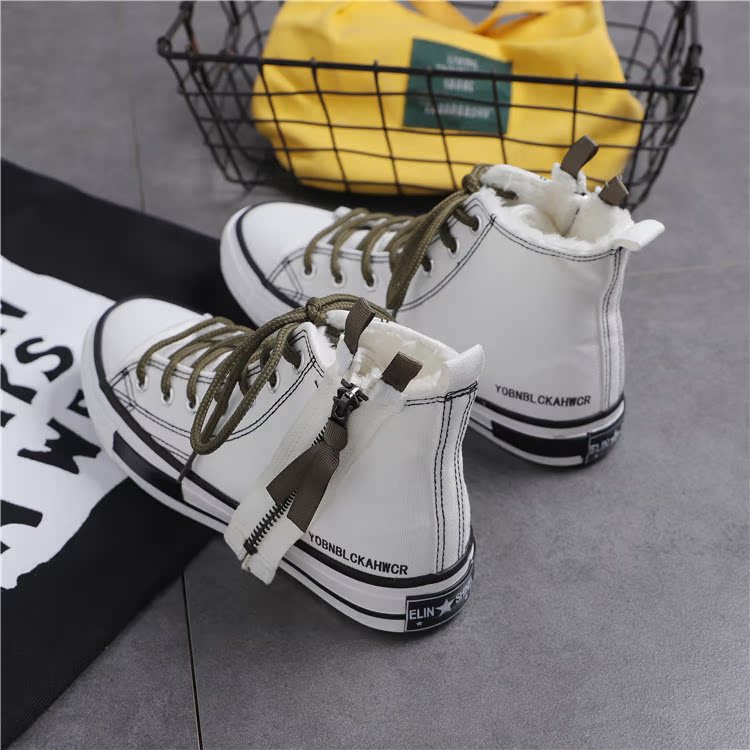 Hai đôi giày cotton nữ 2018 mới giày vải mùa đông cộng với nhung cao giúp sinh viên phiên bản Hàn Quốc của đôi giày dày dày ấm áp giầy nữ thể thao