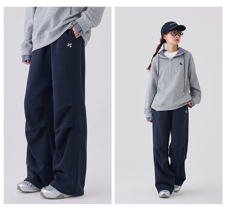 Princess Nono S1N Junior High School Student 26 Autumn Color-Block Double Stripe Casual Pants for Girls, Korean Style Relaxed Fit Flare Pants — 22
