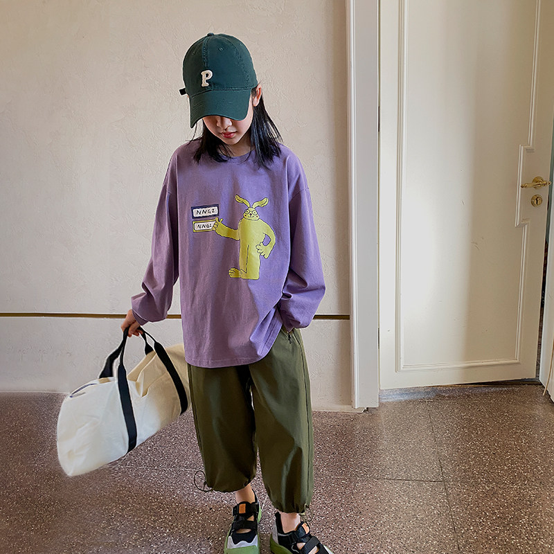 Children's long-sleeved T-shirt 2022 new western style bottoming shirt big girl Korean version all-match round neck school uniform inner top