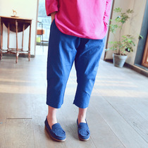 Nono princess girls casual pants spring and autumn childrens Korean version of loose nine-point pants straight pants medium and large childrens pants tide