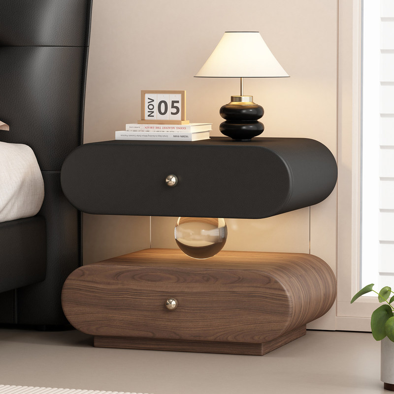 Medieval-Style Solid Wood Suspended Bedside Table for Bedroom, Italian-Style Minimalist, Light Luxury, High-End Feel, Acrylic with Light, Storage and Storage Space