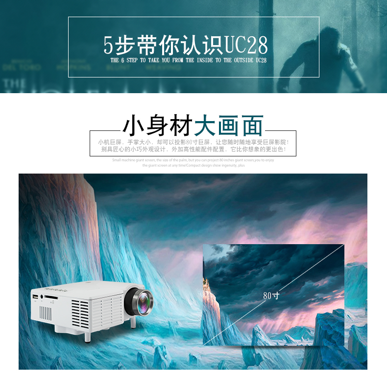 Máy chiếu Youli UC28 mini thu nhỏ Máy chiếu LED HD cầm tay có thể được kết nối với máy tính điện thoại di động U đĩa - Máy chiếu