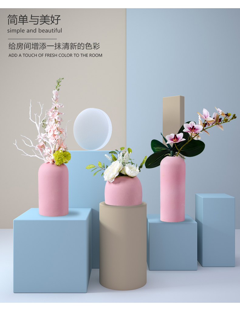 Nordic light and decoration vase dried flowers, flower arranging pink sitting room adornment table modern style of TV ark, ceramic furnishing articles